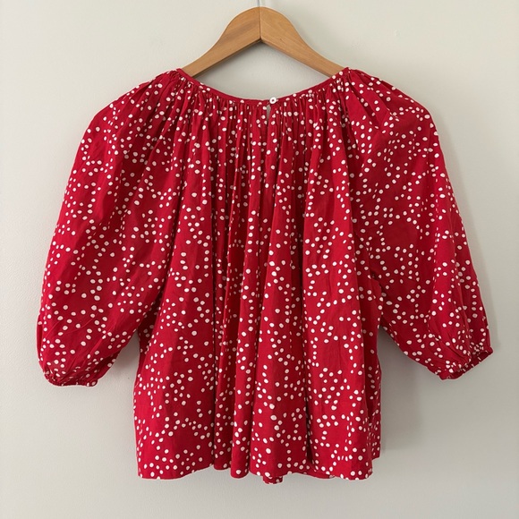 Madewell Shirred Puff-Sleeve Top Polka Dot Red White Size Medium - Picture 6 of 14